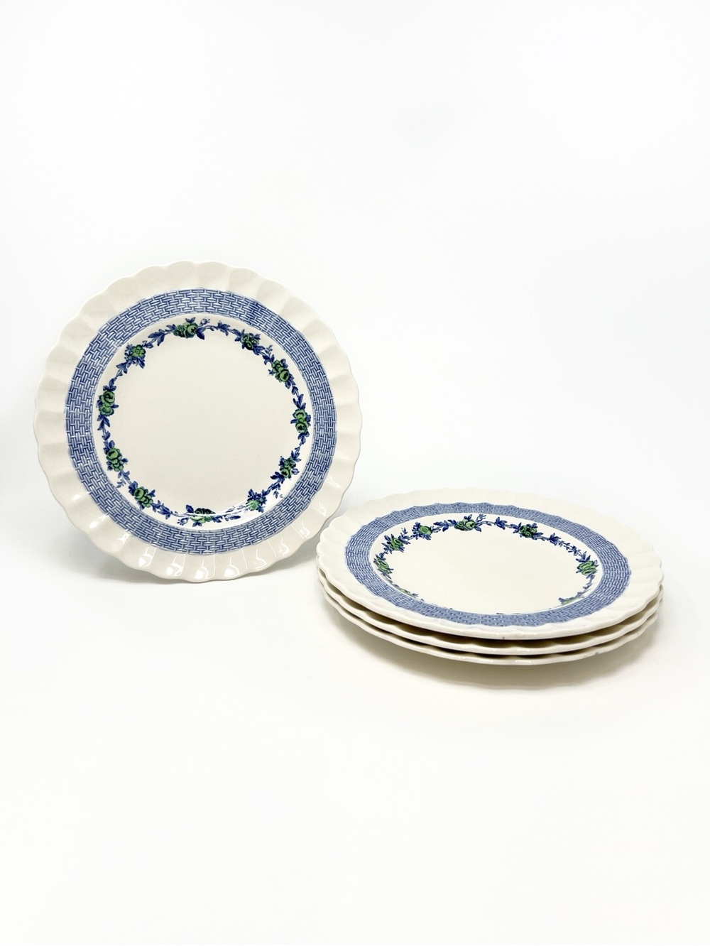 Copeland Spode Blue Belle Set of 4 Salad Plates Basketweave Antique Vintage